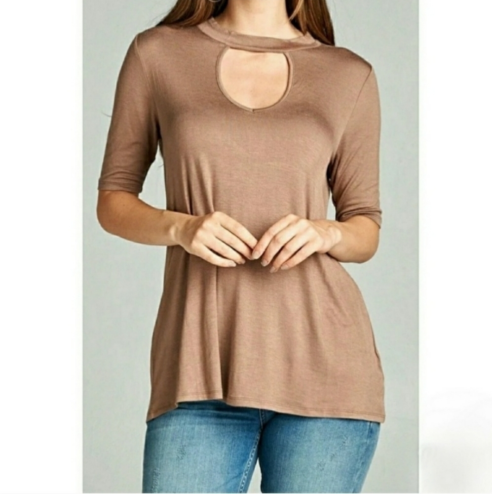 Women's Boutique Tan Boho Swing Top Cutout